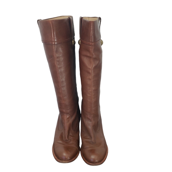 Coach Fayth Whiskey Leather Pull On Round Toe Knee High Riding Boots Brown 10 - Picture 2 of 11